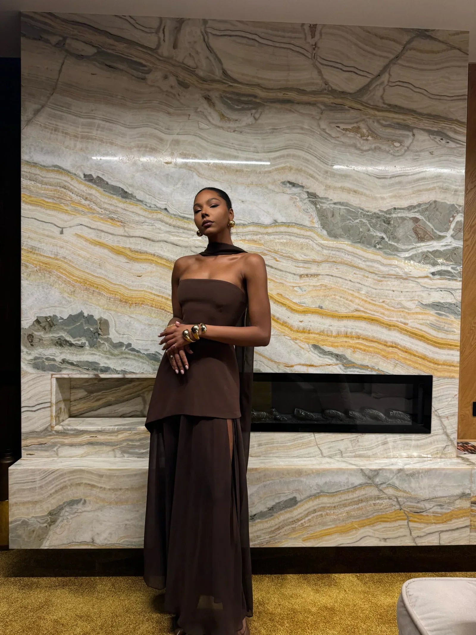 Elodie - Suknia z szyfonu bez ramiączek 