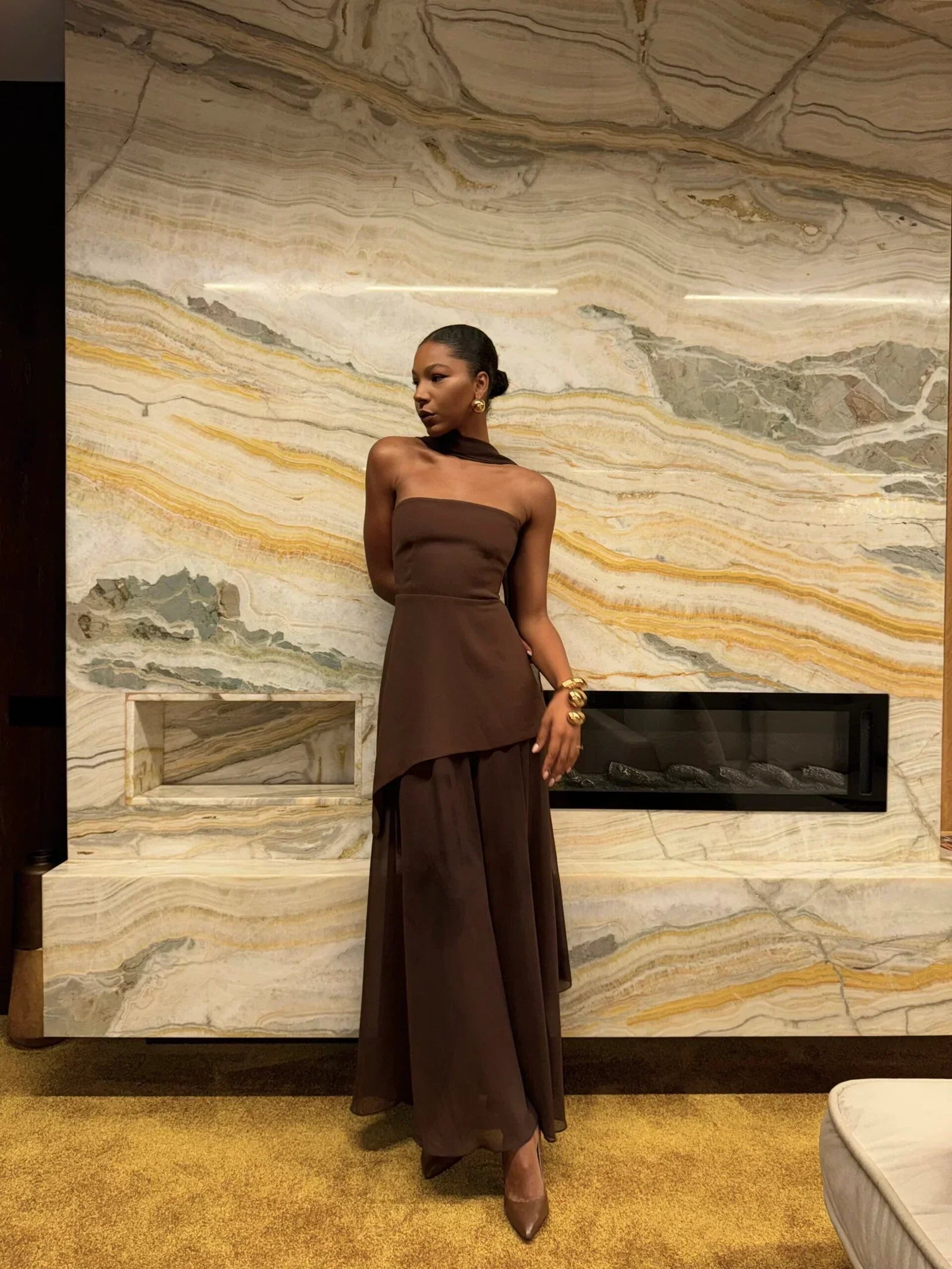 Elodie - Suknia z szyfonu bez ramiączek 