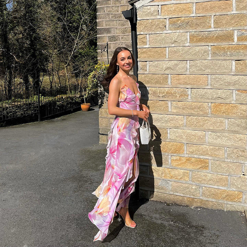 Nylah | Maxi Jurk z falbaną w kwiaty